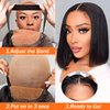 Bob Wigs Human Hair Glueless Wigs Pre Plucked Pre Cut Bleached Invisible Knots Short Straight Wigs for Black Women Bob Wigs Glueless Lace Front Wigs Human Hair with Elastic Band 180% Density 10 Inch