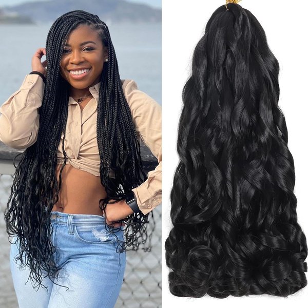 ELAOGI 24Inch French Curly Braiding Hair 8Packs French Curls Bouncy Braiding Hair Synthetic Hair Extensions Pre Streched Wavy Braiding Hair (24 Inch (Pack of 8), 1B#)