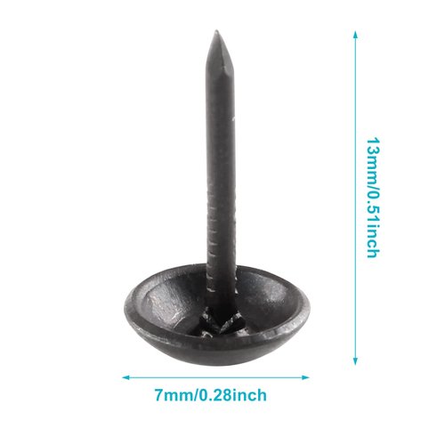 Piutouyar 200 Pcs Black Upholstery Tacks Antique Metal Thumb Tacks Round Head Upholstery Pins for Upholstered Furniture Cork Board DIY Projects or Home Decor 7 x 13mm