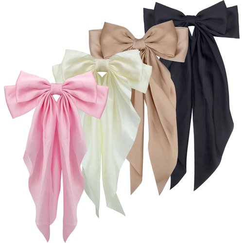 4 PCS Hair Bows Cute Hair Clips for Women Girls Tassel Ribbon Bowknot Hair Clips Solid Colors Hair Bows Hair Clips Accessories for Women Girls