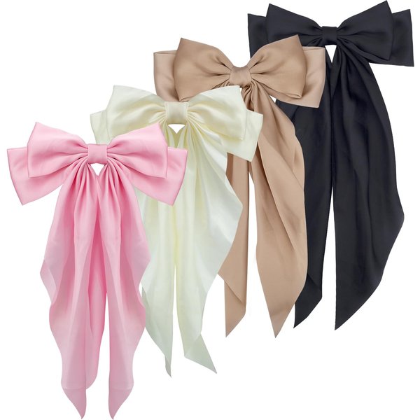 4 PCS Hair Bows Cute Hair Clips for Women Girls Tassel Ribbon Bowknot Hair Clips Solid Colors Hair Bows Hair Clips Accessories for Women Girls