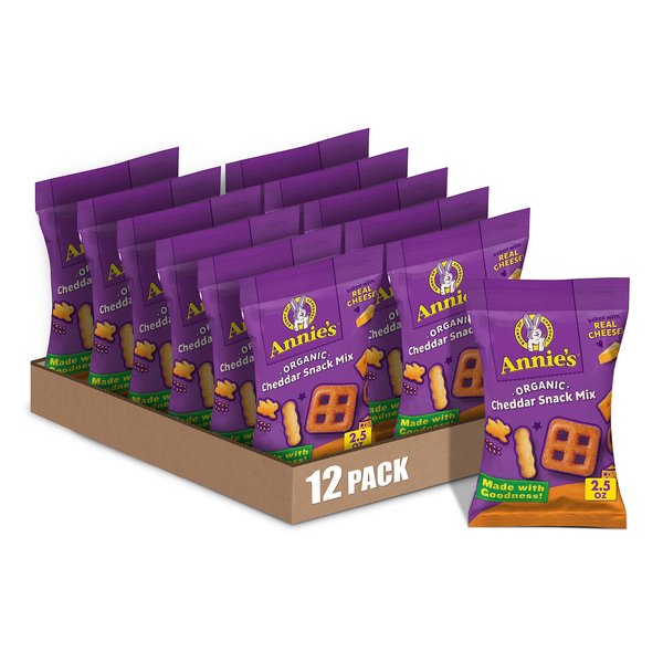 Annie's Organic Cheddar Snack Mix With Assorted Crackers and Pretzels, 2.5 oz Bag (Pack of 12)