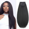 Kinky Straight Clip in Hair Extensions for Black Women Full Head Yaki Kinky Straight Synthetic Hair Clip ins Hair Natural Black 4Pcs 11 Clips 170g/Set (22 inch)