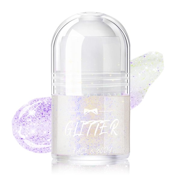 DAGEDA Roll-on Body Glitter Gel, Rave Accessories Face Glitter Makeup Body Shimmer, Sparkling, Holographic Fine Glitter Gel Rave Outfits for Women,03 Neon Violet