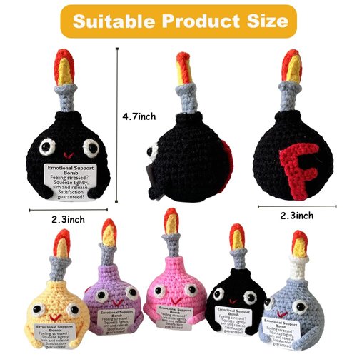 5PCS Handmade Crochet Bomb Desk Ornament,Crochet F-Bomb,Emotional Support Bomb,Stress Relief Gift,Mental Health Gift,Home/Office Desk Decor,Crochet Desk Toys, for Team/Colleagues/Friends