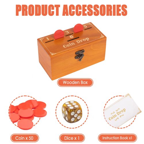 Extguds Wooden Penny Game,Coin Drop Game,Penny Coin Game Contains 50 Coins,Wooden Game Box and 1 Dice,a Fun Board Game to Interact with Family and Friends