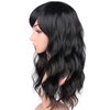 SYMEIW Black Wavy Wigs With Brown Highlights For Black Women Synthetic Black Hair Wigs Medium Long Black Wigs Heat Resistant Wigs Daily Use Wigs 16 Inches.(Black With Brown Highlights)