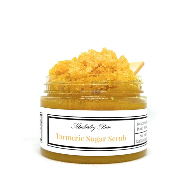 Exfoliating Sugar Scrubs for Body, Face and Feet, with Essential Oils and Vitamin E (Turmeric Sugar Scrub) Turmeric Brightening Scrub for Acne, Dark Spots and Dull Skin, With Honey, Papaya, Grapeseed