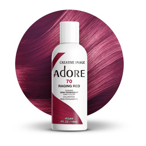 Adore Semi Permanent Hair Color - Vegan and Cruelty-Free Red Hair Dye - 4 Fl Oz - 070 Raging Red (Pack of 1)