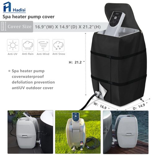 Hadisi Hot Tub Spa Heater Pump Cover,Waterproof Hot Tub Insulated Pump Cover for Multiple Brands (Black,Square)