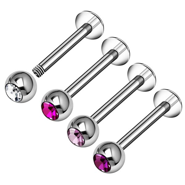 4PCS Surgical Steel Lip Labret 16g 1/2 12mm 4mm Crystal Ball Vertical Labret Cartilage Monroe Earrings Piercing Jewelry 9264