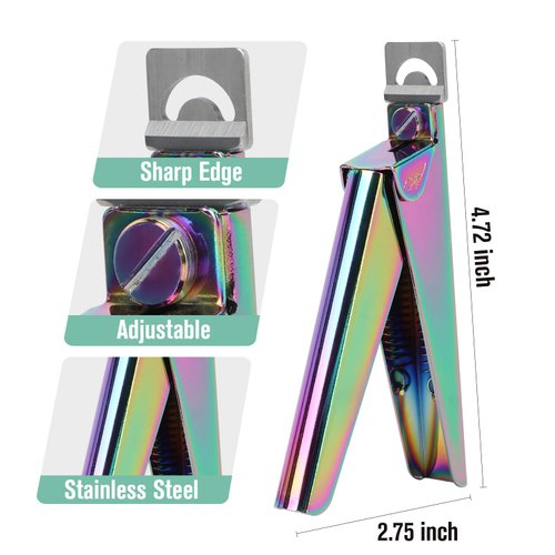 rhinocats Acrylic False Nail Clippers with Magnets Sizer,Nail Tip Cutter with Length Measurement,Stainless Steel Nail Manicure Set for Salon Home Nail,Rainbow Color