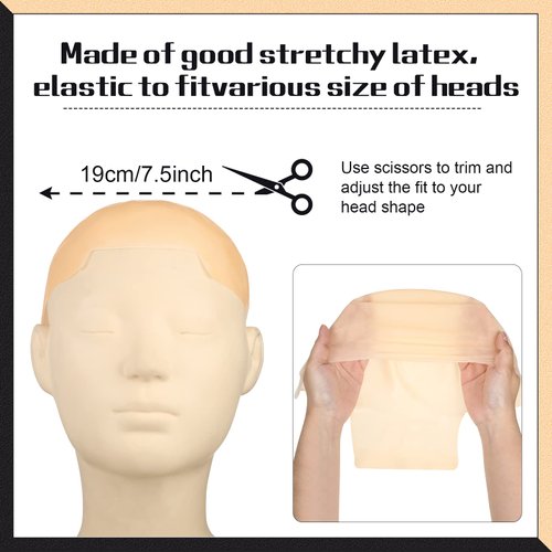 Chunyin 24 Pieces Halloween Bald Caps Makeup Latex Bald Head Wig Cap Set Bald Hat Cosplay Black Mesh Weaving Hair Net for Adults Makeup Party Theme Costume Accessories