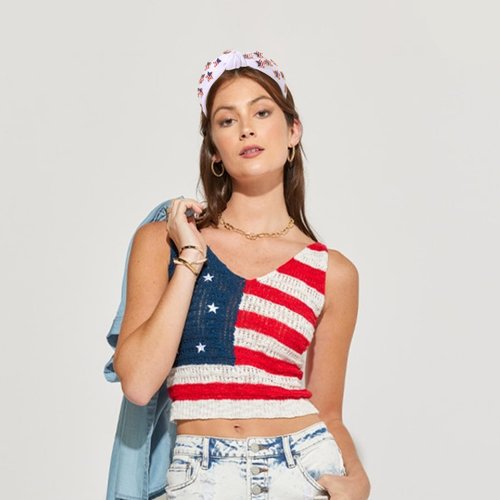 mokkia 4th of July Headband for Women American Flag Star Knotted Headbands Red White and Blue Rhinestone Crystal Top Knot Headbands Patriotic 4th of July Accessories Party Favors (American Star 3)