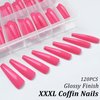 AddFavor Long Press on Nails Full Cover Extra Long XXXL Glossy Hot Pink Coffin Press on Fake Nails Acrylic Artificial False Nail Tips 12 Sizes 120pcs for Women Nail Art