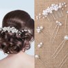 9 Pieces Pearl Bride Wedding Hair Comb Pearl Hair Pins Set Silver Bridal Side Comb U Shape Bridal Hair Clip Pearl Bobby Pins Updos Hair Piece Wedding Hair Accessories for Women Girls