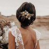 Bessney Crystal Bride Wedding Hair Comb Gold Flower Hair Accessories Rhinestone Bridal Hair Pieces for Women and Girls