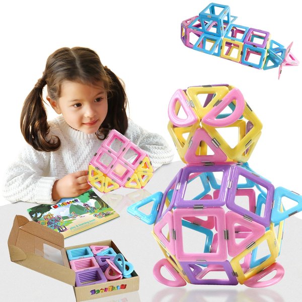 MAGBLOCK Magnetic Tiles Toys for 3 Year Old Girls, Magnetic Blocks for Toddler Girl Toys, Magnetic Building Blocks for Kids Birthday Gift Present Set 52 Pieces