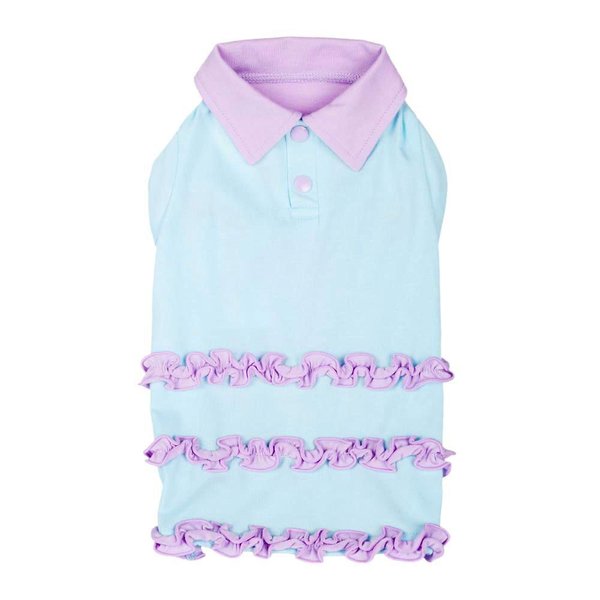 Blueberry Pet Ruffle Polo Cotton Dog Dress, Back Length 12", Pack of 1 Clothes for Dogs
