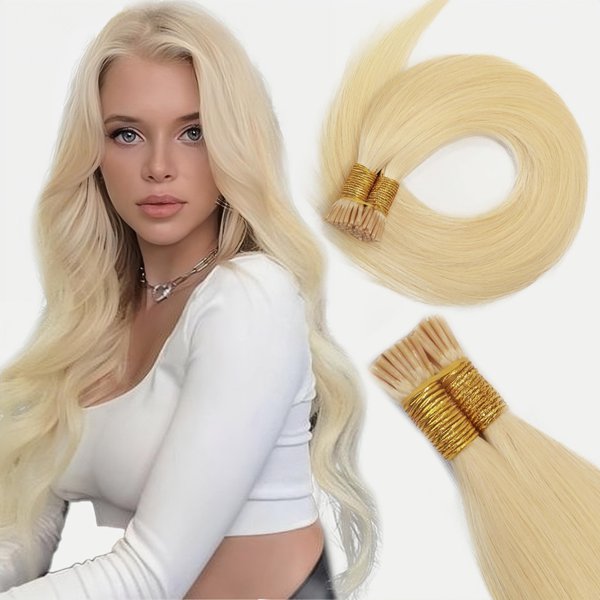 100G/Pack I Tip Hair Extensions Human Hair 18inch Highlights With Bleach Blonde Straight I Tip Human Hair Extensions Pre #613 Blonde Hair I tip Hair Extensions (1g/Strand, 100g) SCNOVO
