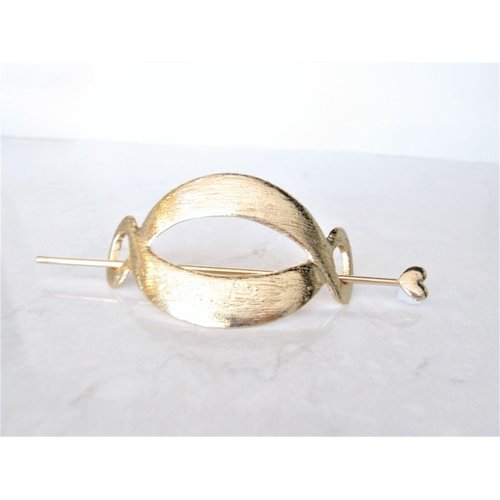 Gold metal art deco heart hair slide stick clip barrette