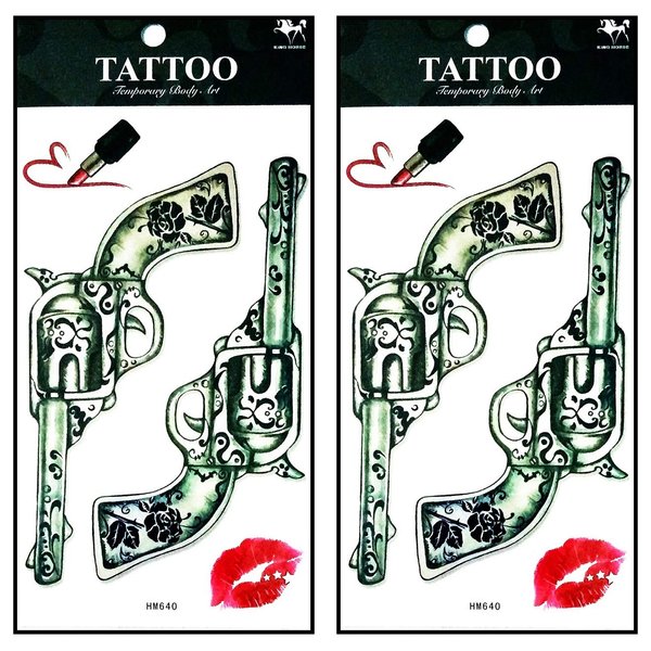 Tattoos 2 Sheets Beautiful Gun Red lipstick Kiss sexy Temporary Tattoos for Adult Men Women Kids Waterproof Temporary Tattoo Fake Tattoos Body Art Sticker for Kid Teens Men Women