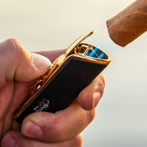 Mrs. Brog Cigar Lighter Triple Flame Torch with Built in Cigar Punch (Butane Gas Not Included) - Pocket Size 3 Adjustable Wind Proof Jet Flames - Ergonomic Grip