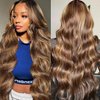 AILICEEHR Highlight Ombre 5×5 Lace Closure Wigs Human Hair Pre Plucked Honey Blonde Body Wave Lace Front Wigs Human Hair 180% Density HD Lace P4/27 Balayage Colored Glusless Wigs 20 Inch