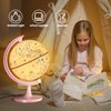 JOWHOL Pink Globe for Kids Learning Illuminated Globes of the World with Stand & Animals Illustrations Earth World Globe Night Light for Girls Room Decor Classroom Educational Tool Birthday Gift