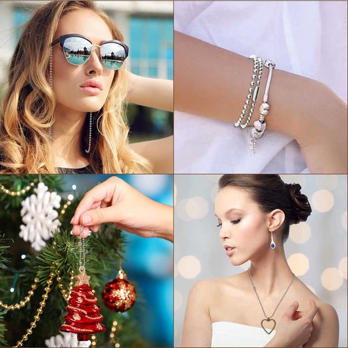 32.8 Feet Stainless Steel Ball Beaded Chain Necklace Chains for Making Jewelry with 20 Pieces Matching Connectors Silver Color Metal Pull Chain Roll Spool Ball for Dog Tag DIY (2.4mm in Diameter)