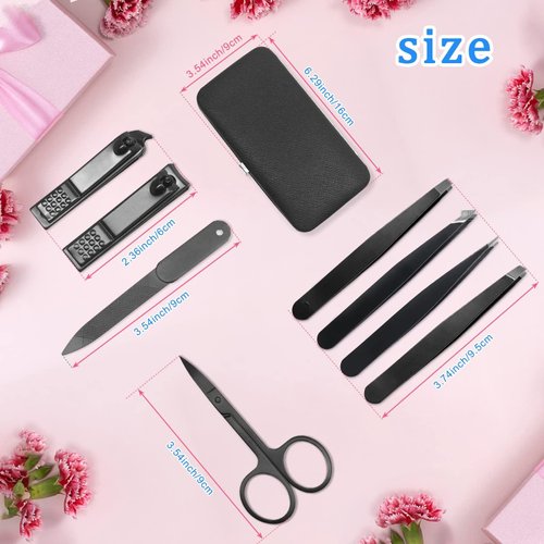 Fangze Tweezers and Fingernail Clippers - 8pcs Tweezers Nail Clippers Set Stainless Steel Manicure Set with Tweezers for Men Women, Tweezers and Fingernail Clippers with Case
