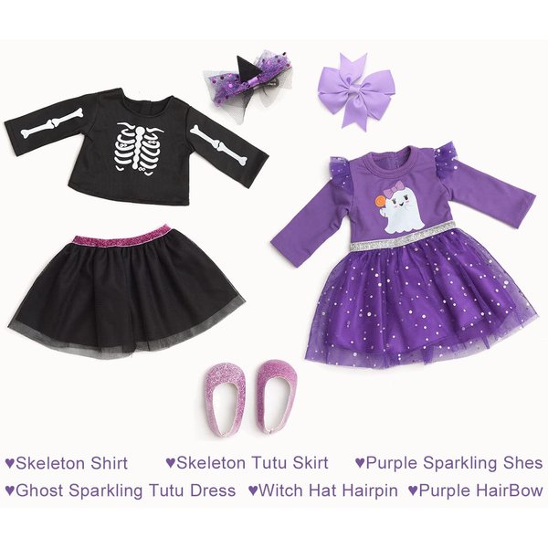 sweet dolly Doll Clothes Set, Doll Shoes &Accesories Included, 18 Inches Doll Halloween Costume Party Dress for American 18 inch Doll
