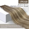Sunny Weft Hair Extensions 12inch Highlights Sew in Hair Extensions Real Human Hair Light Brown with Blonde Highlights Sew in Weft Hair Extensions Human Hair Bundle for Thick Hair 70G