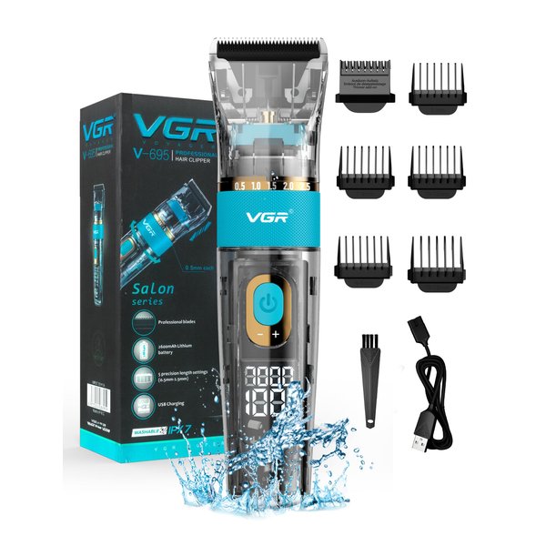 VGR Hair Clippers for Men Professional, 3 Adjustable Speeds Cordless Hair Clippers, USB Rechargeable IPX7 Waterproof Mens Hair Clipper Wireless LED Display,Electric Barber Clippers for Hair Cutting