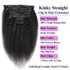 Kinky Straight Clip In Hair Extensions for Black Women Real Human Hair Coarse Yaki Clip Ins Hair Extensions, Brazilian Remy Kinky Straight Clip ins Hair Natural Black 7Pcs 100Gram/Pack (18 Inch)
