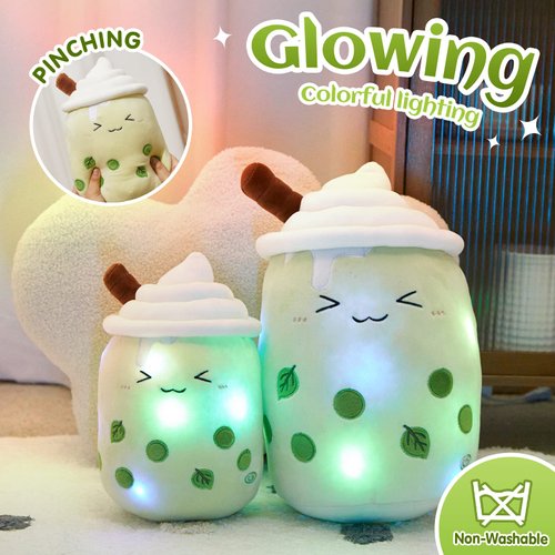 Athoinsu Light Up Matcha Boba Tea Plush Pillow 10'' Kawaii Stuffed Bubble Stuffed Animal Toy with LED Lights Birthday Christmas Holiday Valentines Gifts for Kids,Girls,Boys