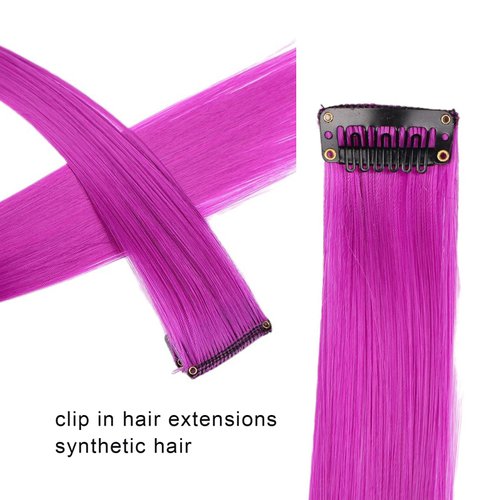Colored Hair Extensions for Kids, Colorful Clip In Hair Extensions for Girls, Magenta Hair Extensions for Women, 10Pcs 22 inch Synthetic Hair