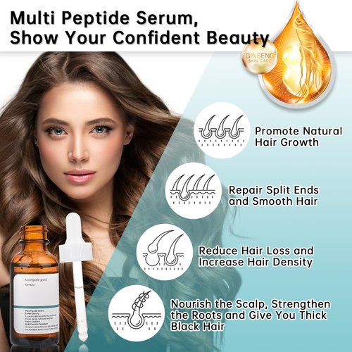 Hair Growth Serum For Women & Men, 2 PCS Multi Peptide Serum For Hir Density, Beard, Hair Serum For Thinning Hair, Hair Loss, Frizzy Hair, Strengthen Hair Scalp.