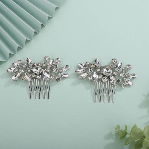 Denifery 2PCS Bridal Hair Comb Rhinestone Wedding Hair Accessories for Brides Crystal Wedding Headpiece for Bride and Bridesmaids Rhinestone Hair Accessory for Women and Girls (Silver)