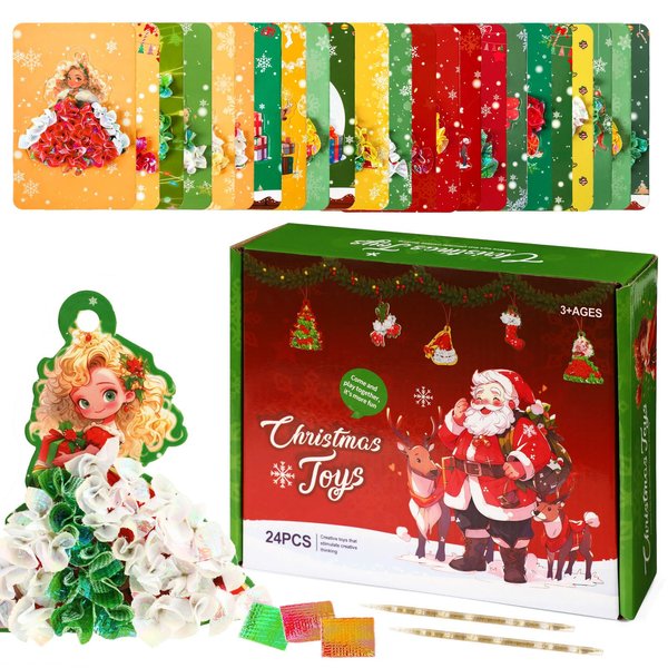 JULEASEL Christmas Crafts for Girls Ages 8-12, Poke Art Fabric Art Frenzy for Kids, Xmas Tree Ornaments, Puzzle Puncture Painting for Kids, Mess-Free Sewing Kits DIY Activity for Boy Girl Ages 4-12