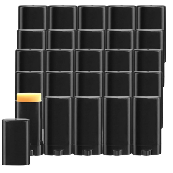BOSMIOW 25pcs 15ml/0.5oz Empty Black Plastic Oval Deodorant Containers,Top-Fill Lip Balm Tubes,Refillable Twist-Up Lipstick Tubes for DIY Homemade Chapstick,lip Balm