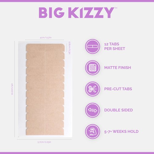 Big Kizzy Original Brown Double Sided Replacement Tape Tabs for Hair Extensions - Strong Hold and Residue Free - 5-7+ Weeks of wear - 60 tabs