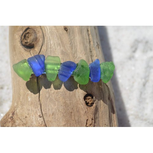 Genuine Cobalt Blue and Kelly Green Sea Glass French Barrette Hair Clip