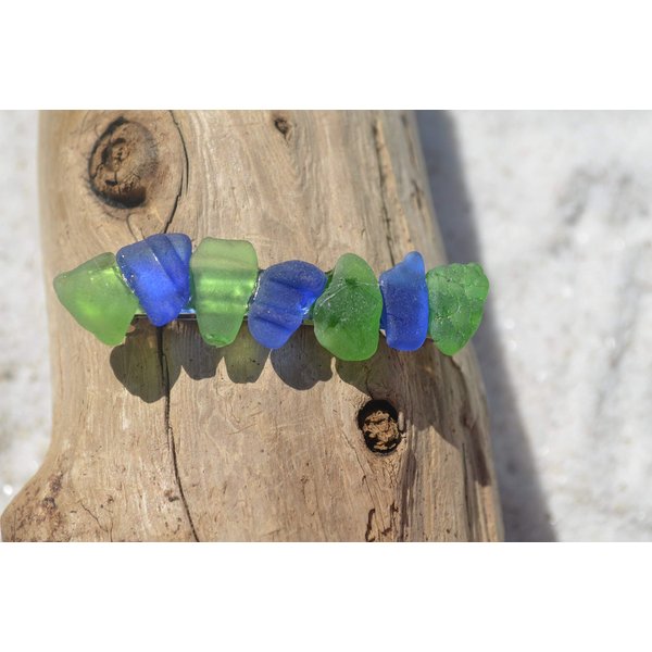 Genuine Cobalt Blue and Kelly Green Sea Glass French Barrette Hair Clip