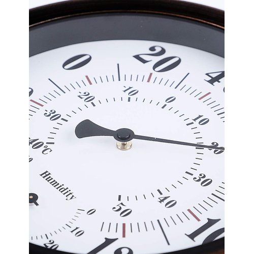 Indoor Outdoor Thermometer - Premium Steel Wall Thermometer Hygrometer for Patio, Wall or Decorative, No Battery Required Hanging Thermometer 8" Round Diameter (Bronze)
