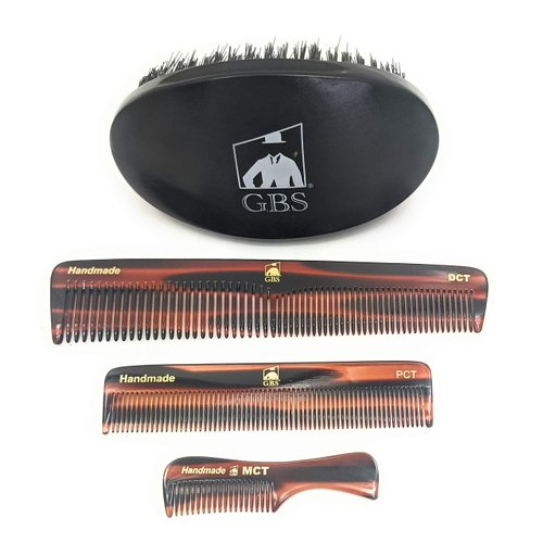 G.B.S Men’s Handmade Comb Set, Pure Synthetic Hair Brush, Dressing Comb, Pocket Comb, Mustache Comb and Military Style Hair Brush