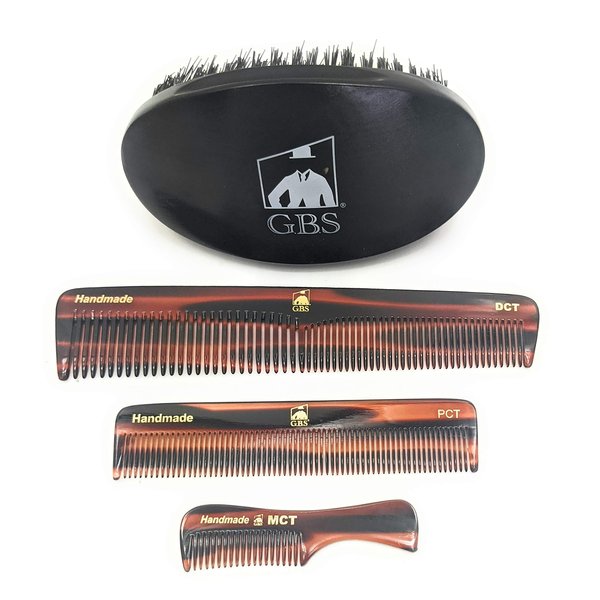G.B.S Men’s Handmade Comb Set, Pure Synthetic Hair Brush, Dressing Comb, Pocket Comb, Mustache Comb and Military Style Hair Brush
