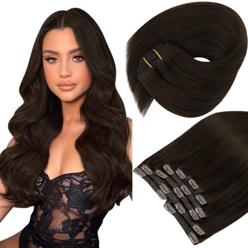 Sunny Brown Hair Extensions Clip ins Natural Hair Clip in Hair Extensions Real Human Hair Dark Brown Hair Extensions For Women Clip in Remy Hair Extensions Color 2 120G 16inch 7Pcs