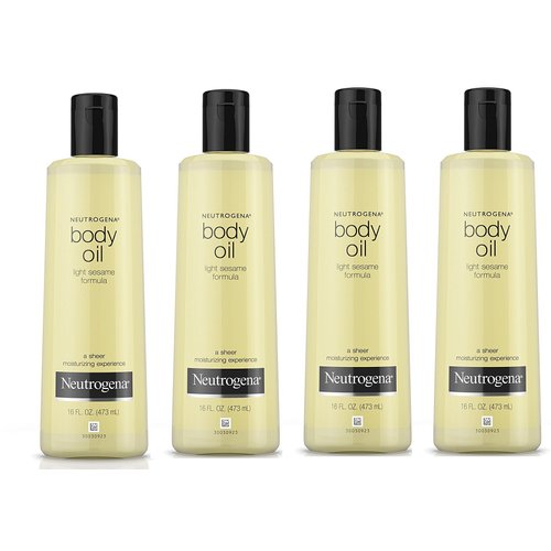 Lightweight Body Oil for Dry Skin, Sheer Moisturizer in Light Sesame Formula, 4 Bottles