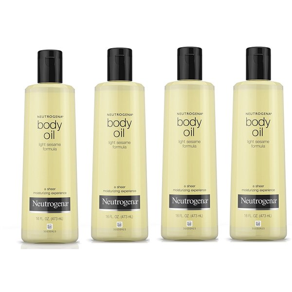 Lightweight Body Oil for Dry Skin, Sheer Moisturizer in Light Sesame Formula, 4 Bottles